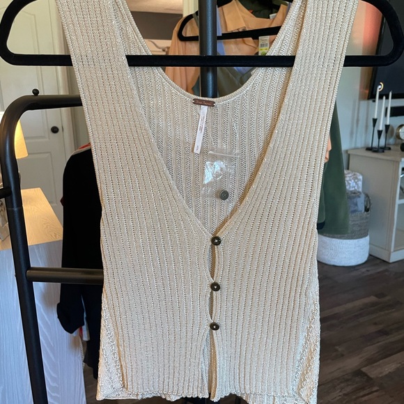 Free People Tops - Free People Cream Ribbed Buttoned Tank Top
